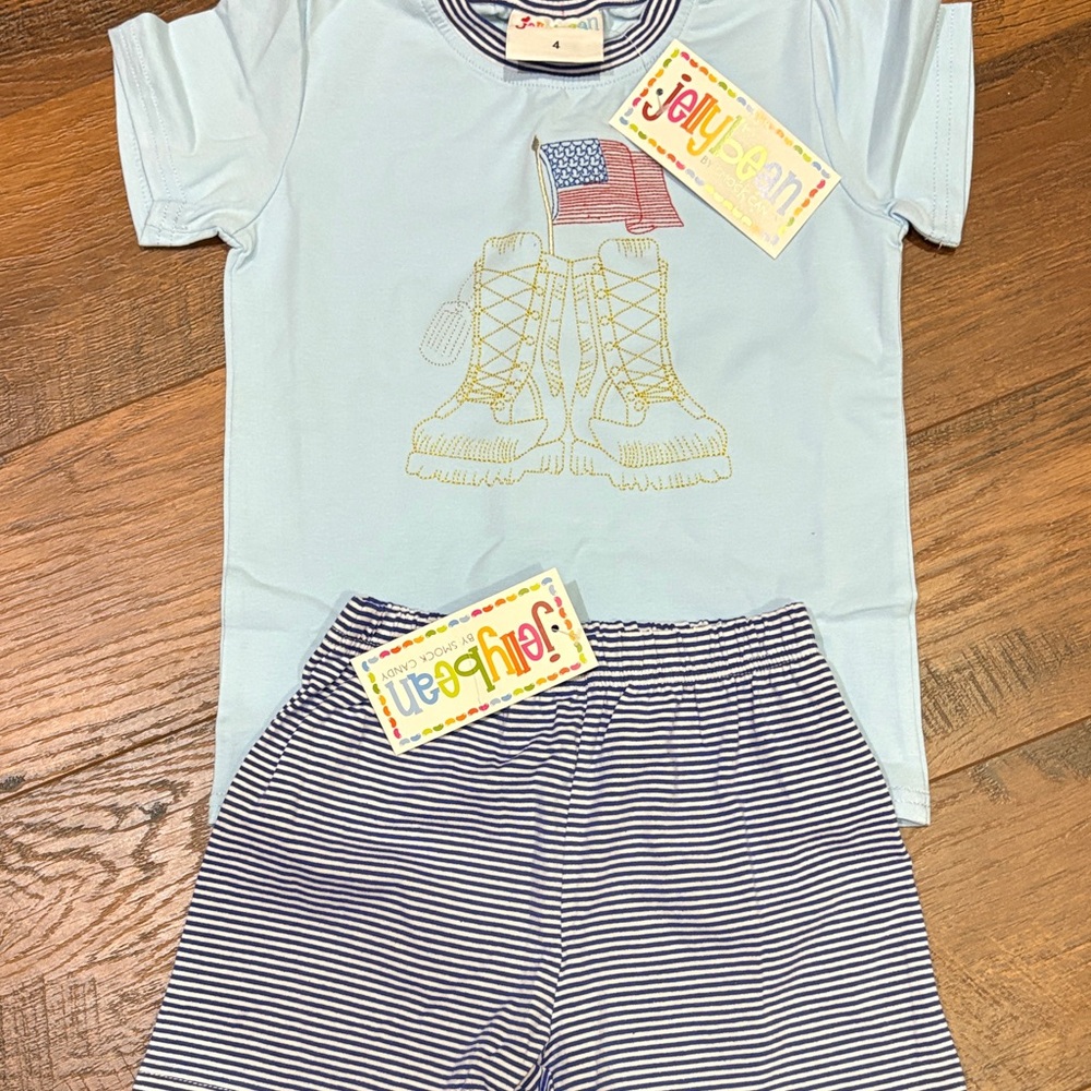 Light Blue Kids T-Shirt and Striped Shorts Set